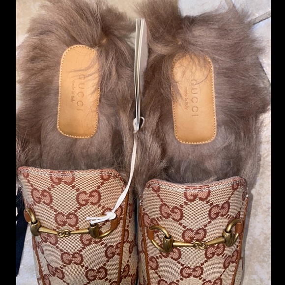 Authentic Gucci Monogram Princetown Fur Loafers Size 9.5 - Picture 7 of 15